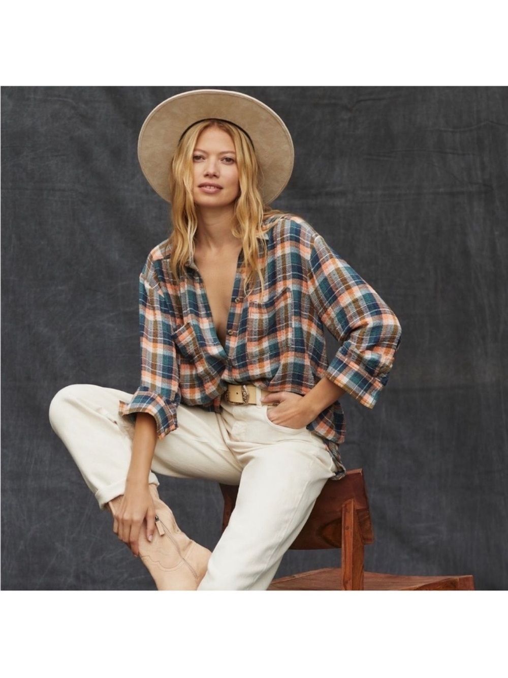 Anthropologie Pilcro Pockets Plaid Button Closure Shirt Business Casual